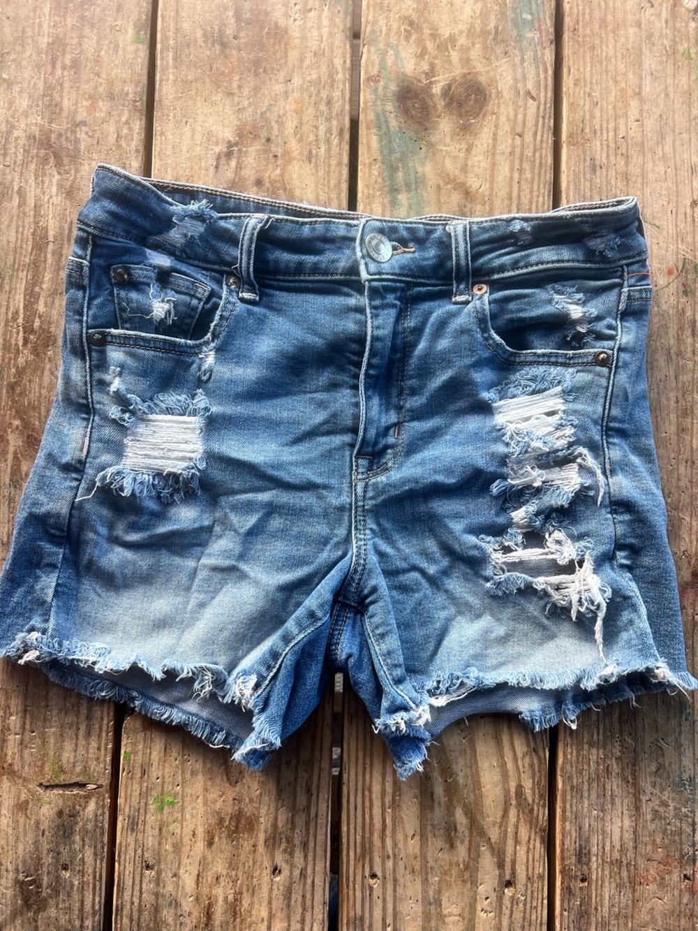 Size 8- American Eagle high rise denim shorts - distressed